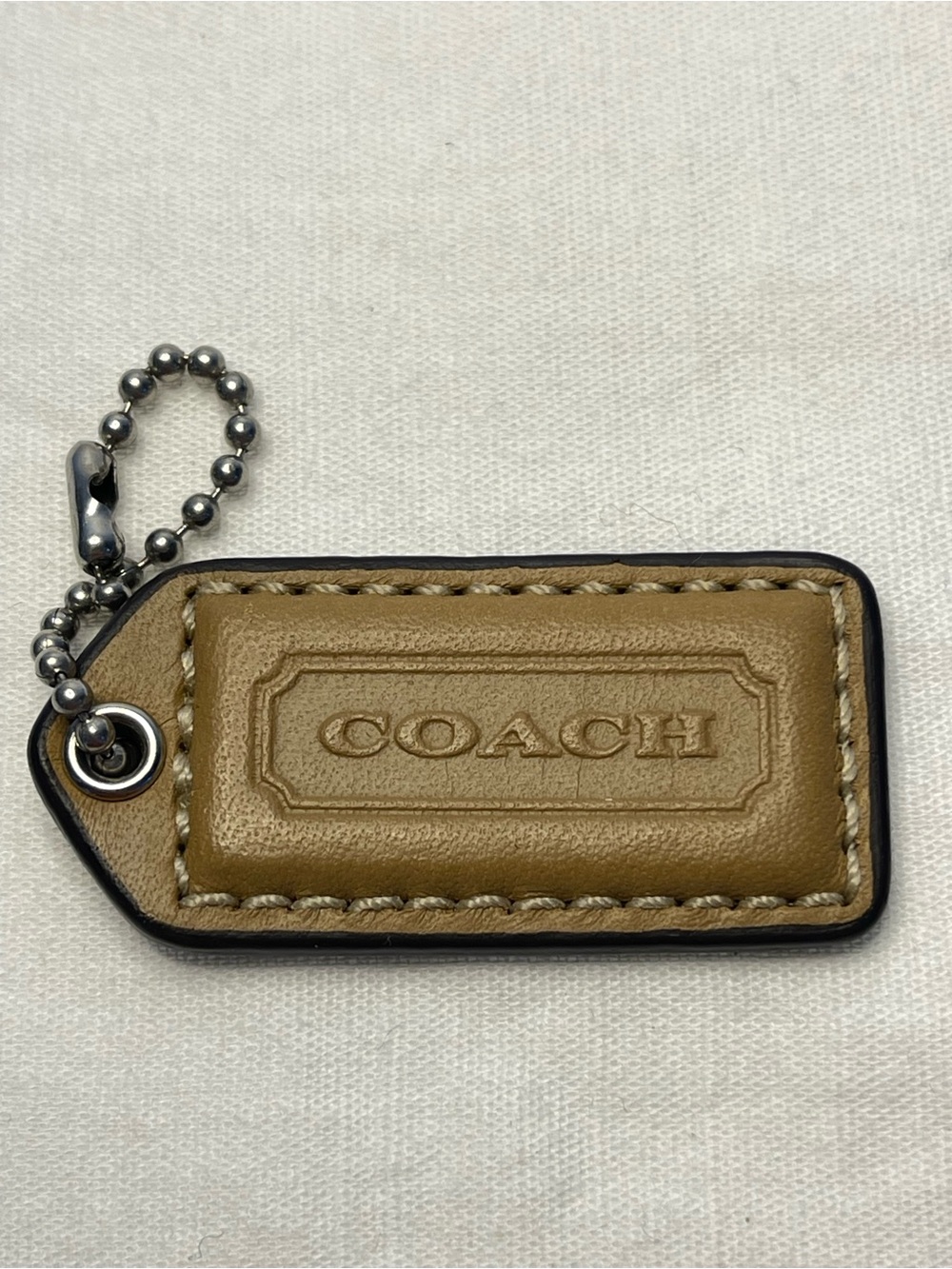 Coach Tan Leather Hang Tag with Silver Ball Chain